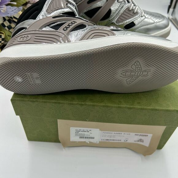 Men’s Gucci basket high top silver sneakers size 7.5 made in Italy - Picture 12 of 12